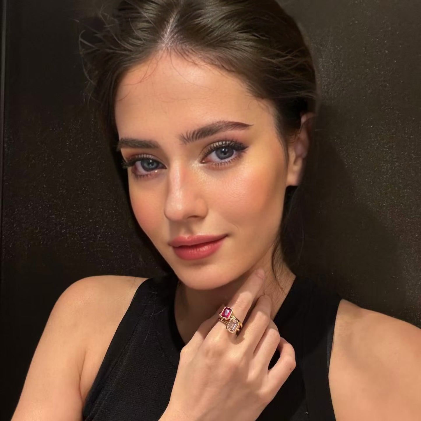 RIZILIA CELEBOX Solitaire Engagement Ring with Emerald Cut Gemstones CZ [6 Colors available] in Yellow Gold Plated, Celebrity inspired by Angelina Jolie